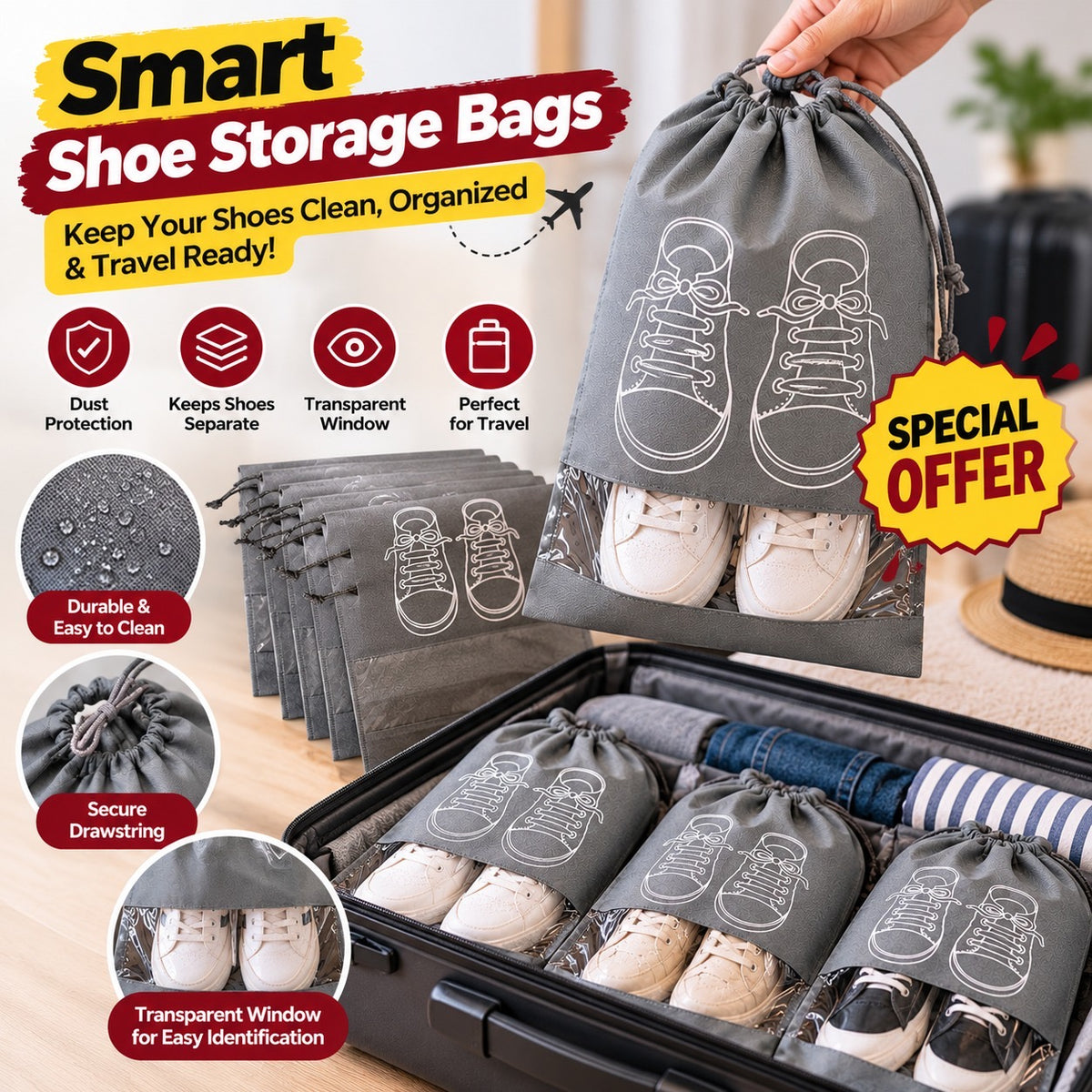 Waterproof Travel Shoe Storage Bags (pack of 5)
