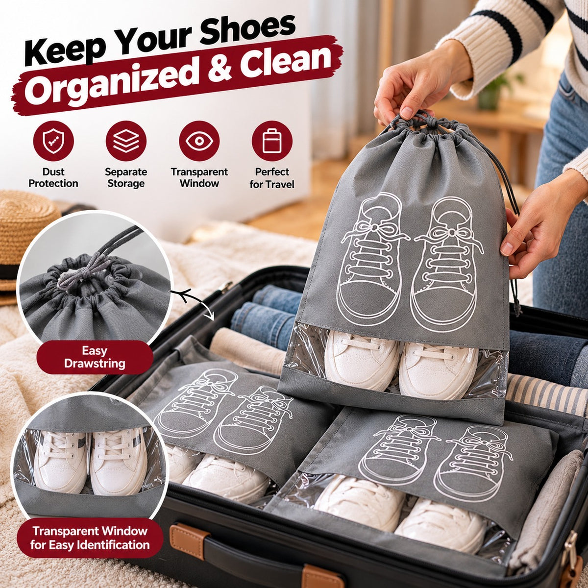 Waterproof Travel Shoe Storage Bags (pack of 5)
