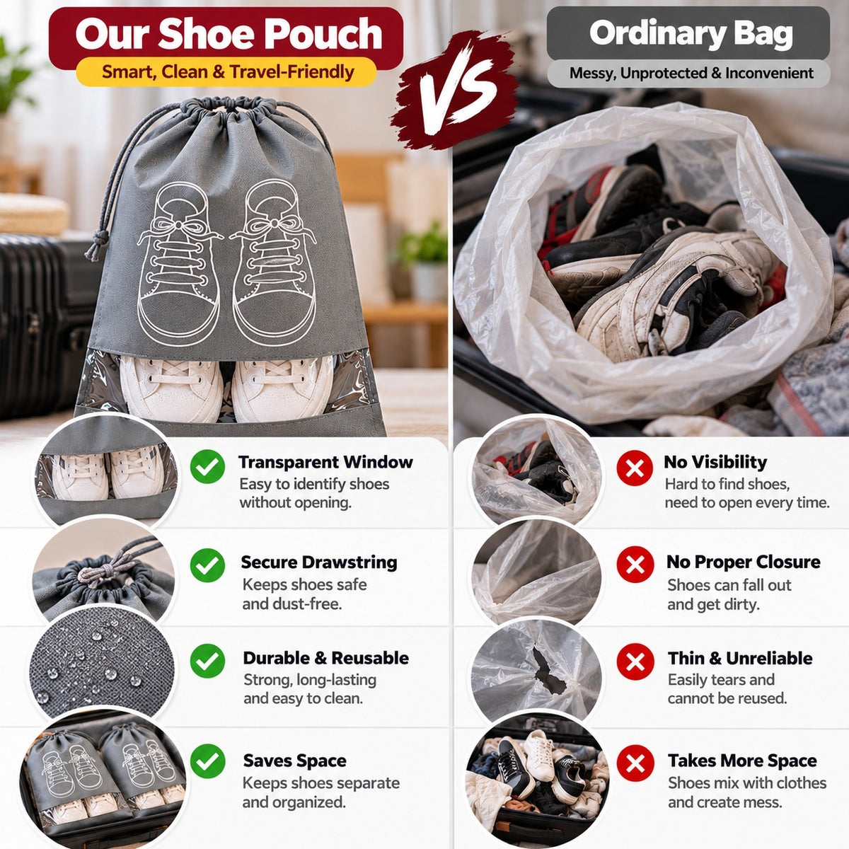 Waterproof Travel Shoe Storage Bags (pack of 5)