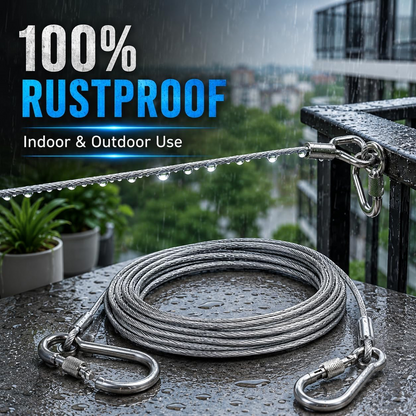 Stainless Steel Wire Rope Clothesline 5 Meter with Metal Hooks