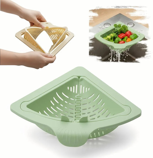 Magnetic Drainage & Filter Basket, Triangular Sink Strainer with Twist-Open Bottom, Kitchen Sink Corner Rack for Draining & Storage, Punch-Free Installation, No Tools Needed