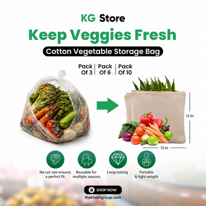 Reusable Cotton Vegetable Storage Bag (Pack OF 3pcs)